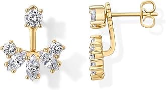 PAVOI 14K Gold Plated Cubic Zirconia Earrings Jacket for Women - Sterling Silver Posts Dainty CZ Front and Back Double Studs - Statement Ear Jacket Earrings for Women