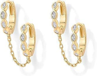 PAVOI 14k Gold Chain Earrings for Women | Double Piercing Dangle Chain Huggie Ring Earrings | Cubic Zirconia Pearl Stud Earring Earrings for Women