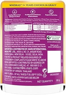 Whiskas Wet Cat Food For Adult Cats (1+Years), Chicken In Gravy Flavour, 48 Pouches (48 X 85G), 1 Count