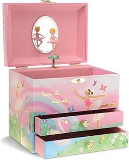 Jewelkeeper Ballerina Jewellery Box for Girls - Elegant Design Girls Jewellery Box (15 x 10.8 x 8.6 cm) with Two Drawers and Twirling Ballerina Figurineand Stylish Key Lock