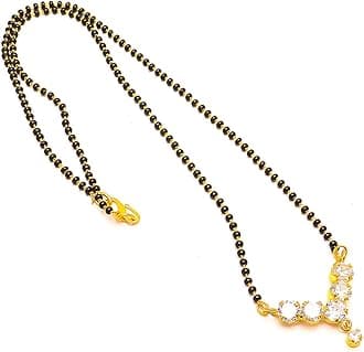 Mangalsutra Black Crystal Beads Chain Wedding Bridal Ad Cz Color Stones Two-Tone Silver Gold Plated Pendant Tanmaniyam Jewelry With Earrings For Women