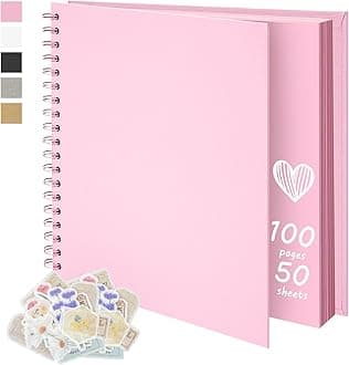 12X12 Inch DIY Scrapbook Photo Album, Kraft Blank Paper Scrap Book 100 Pages Memory Book for Wedding Family, Pink