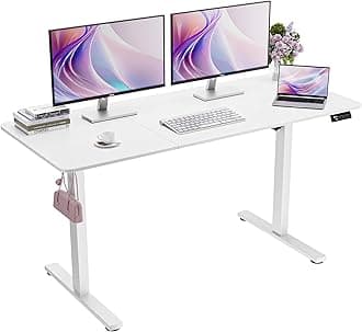 ERGOMAKER Electric Height Adjustable Standing Desk 140x60cm (55.1"x23.6"), Sit Stand Desk with Splicing Top for Home Office (White Frame, White Desktop)