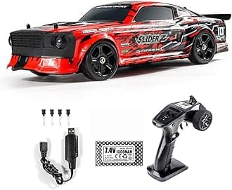 RC Drift Car 1/14 RC Car Off Road Remote Control Truck Drifting 4WD High Speed 40 KM/H All Terrain with 390 Motor Gyroscope Proportional Control Metal Chassis Ball Bearing Hobby Toy, Red