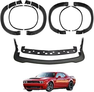 MGWILL Fender Flare Kit Compatible with 2015-2023 Dodge Challenger SRT Hellcat W/Bumper Lip Lower Splitter Spoiler, Non-Widebody to Widebody
