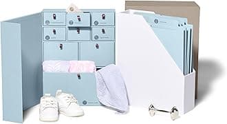 Savor I Baby Deluxe Box | Acid-Free Newborn Keepsake & Memory Organizer with 52 Labels, 9 Drawers, 8 File Folders | Gift for Pregnancy, Gift for Mom & Baby Shower, Blue, No Customization