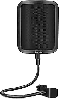 Aokeo Metal Pop Filter,Metal Mesh Layer Microphone Windscreen for Hyperx QuadCast, Blue Yeti and Other Mics,Pop Shield with Flexible 360° Gooseneck Clip Stabilization Arm