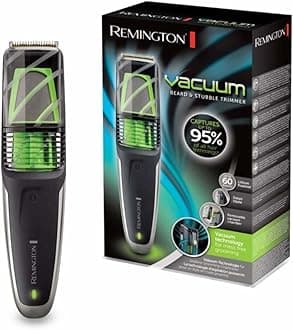 Remington Vacuum Beard and Stubble Trimmer (Vacuum to catch Trimmed Hair, Titanium Blades, Adjustable Comb, Detail Blade for Styling and Edging, Lithium Power, Cordless, 60-Minute Runtime) MB6850
