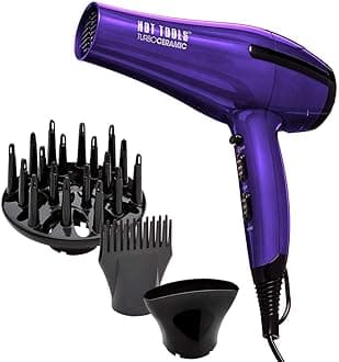 HOT TOOLS Professional 2100 Turbo Ceramic + Ionic Lightweight Hair Dryer, Purple, 4 Piece Set