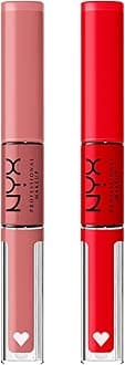 Shine Loud, Long-Lasting Liquid Lipstick with Clear Lip Gloss - Pack of 2 (Cash Flow, Rebel In Red)