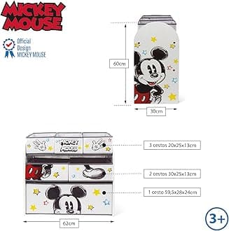 ARDITEX Disney Mickey Mouse Classic Wooden Toy Organizer with 6 Storage Bins by Nixy Children