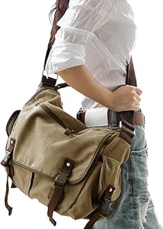 Taoqiao[Upgraded] Vintage Canvas Messenger Bag Large Book Laptop Shoulder Bag Women Men New