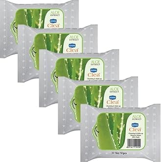 Ginni Clea Cleansing and Make-up Remover Wet Wipes Wet Tissues for Face Moisturizing, Gentle Purifying | Effortlessly Erase Makeup, Hydrate & Soothe Skin- Aloevera (Pack of 5-30 wipes per pack)