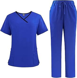 Scrubs Uniforms Women Set, Female Medical Uniforms & Scrubs Durable Short Sleeve V Neck Tunic Top and Pants with Pockets, Beauty Tunics for Women UK Nursing Workwear Suits for Beauty Center