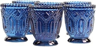 Koyal Vintage Glass Candle Holder (Pack of 6), 3 x 2.75 (Navy Blue)