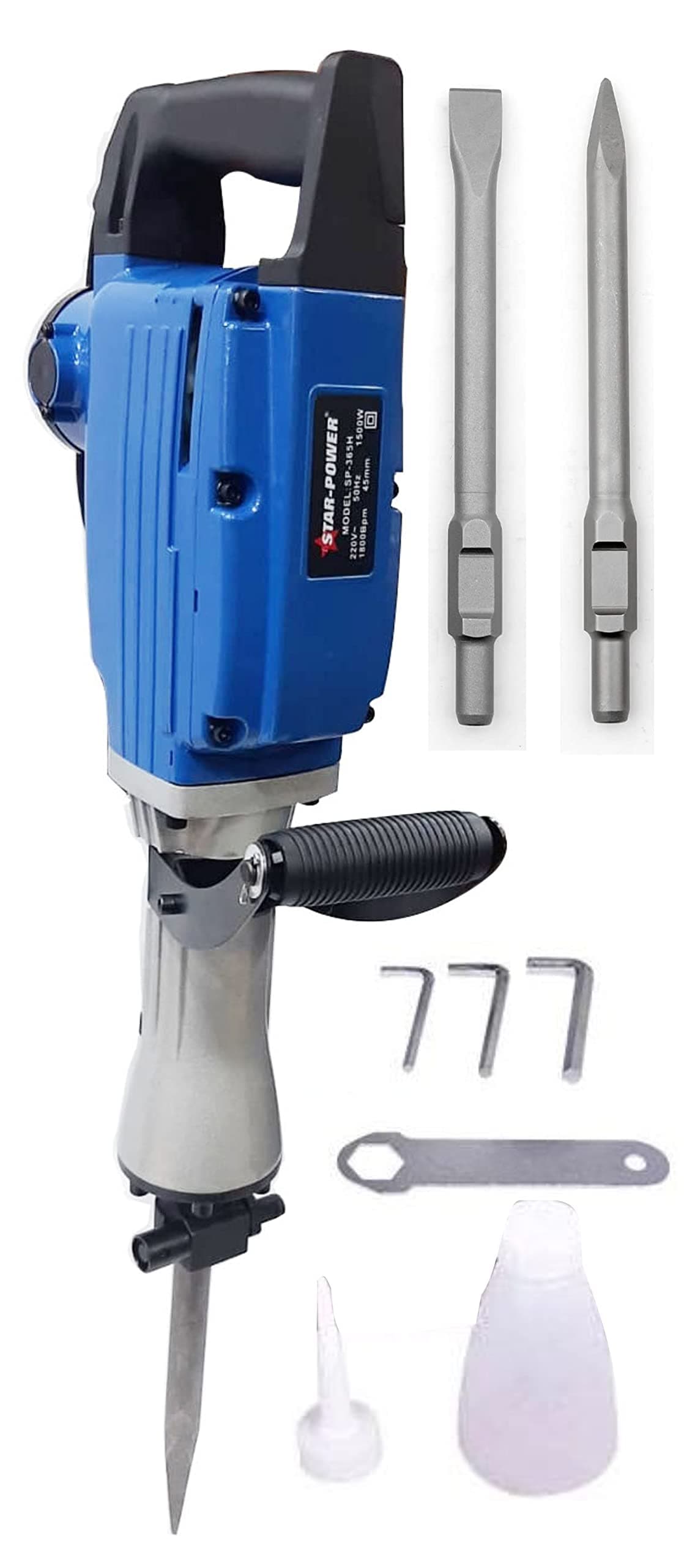 SP 365H, Demolition Hammer 16 KG, Heavy Duty Concrete Breaker 45MM,1800 BPM,1500 WATT - Jack Hammer Demolition Drills with all Accessories & Heavy Plastic Suitcase