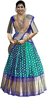 NAVKARMIT Women's Pure Pattu Silk Zari Weaving Lehenga Choli, Unstitched Lehenga Choli, Half Saree.