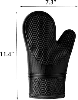 1 Pair 11.41 inch Extra Long Silicone Oven Mitts, Heat and Slip Resistant Oven Mitts with Soft Cotton Lining Non-Slip Textured Grip, Long Flexible Thick Gloves for BBQ, Baking, Cooking (Black)