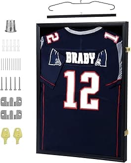 IHEIPYE Jersey Display Frame Case Lockable, Large Sport Jersey Shadow Box with 98% UV Protection Acrylic and Hanger for Baseball Basketball Football Soccer Hockey Shirt and Uniform,Black
