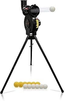 PowerNet Launch F-lite Softball & Baseball Pitching Machine, Dimpled Practice Balls, Bucket of Baseballs, Coaching Bucket Bundle for Pitching Machine, Baseball Training Equipment