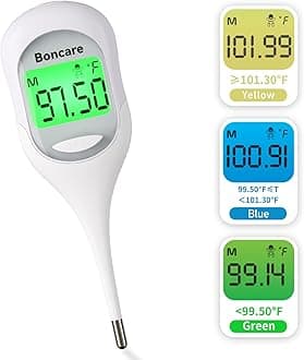 Boncare 9 Seconds Digital Basal Thermometer - Accurate Oral & Rectal Thermometer for Adults & Kids, Fever Alarm, Large Display (White)
