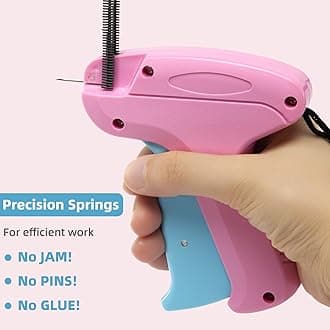 Stitch Gun for Clothes - Includes 6 Fine Needles, 1000 White & 1000 Black Fasteners, Handheld Stitch Gun - Quick Clothing Fixer, Tag Gun for Clothes (Pink Blue)