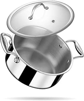 Triply Stainless Steel Sauce Pot with Lid | Stainless Steel Casserole | Tri Ply Biryani Pot with Induction Base | Artisan 4124, Dia 24 cm, 5.1 L (Serves 8 People)