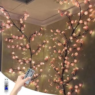 LED Tree Branch Lights for Wall 5.91 FT 96LEDs Cherry Blossom Lights with Remote and 8 Lighting Modes Cherry Blossom Garland Willow Vine Light for Bedroom Indoor Wall Wedding Christmas Decor