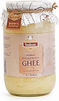 - Indicow Foods Murrah Buffalo Ghee 1L Glass packaging | Grass fed Buffalo | Bilona Ghee | 100% Pure and Chemical Free(Buffalo Ghee, White) 1L packaging