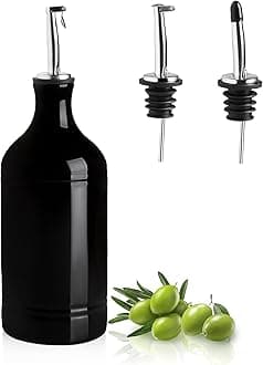 Ceramic Olive Oil Dispenser Bottle, Opaque Oil Cruet Protects to Reduce Oxidation, Suitable for Storage Vinegar, Coffee Syrups & Other Liquids, Pack of 1, 15.5 Fl Oz (Black)