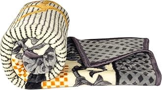 BSB HOME Super Soft Cloudy Printed Double Bed Blanket for Heavy Winter, Single Ply Mink Blanket King Size with 220 x 230 Cm – 2.5 Kg (Light Grey Black & Beige, Pack of 1)