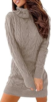 Langwyqu Womens Cable Knit Sweater Dress Sexy Long Sleeve Bodycon Turtleneck Mini Fall Sweaters Dresses