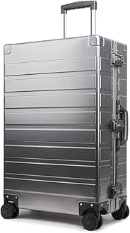 TRAVELKING All Aluminum Luggage with TSA Locks Metal Hard Shell Zipperless Spinner Alloy Metal Suitcase (Cool Metallic, 24 Inch)