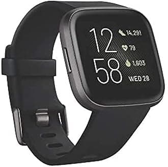 Fitbit FB507BKBK Versa 2 Health & Fitness Smartwatch with Heart Rate, Music, Alexa Built-in, Sleep & Swim Tracking, Black/Carbon, One Size (S & L Bands Included) (Black/Carbon)