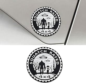 Squatch Badge Rated Car Emblem, 4 x 4 Round Automotive Emblem Decal, 3D Metal Car Exterior Decoration Sticker for Cars, Trucks, SUVs, Wrangler Vehicles (Alien)