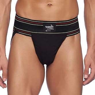 OmtexMen's Athletic Wolf Stretchable Supporter Jockstraps with Cup Pocket, Ideal for Workout and Sports Quick Dry Moisture Wicking Underwear Black - Medium