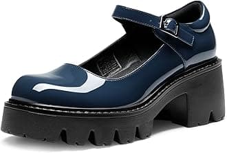 Women's Mary Janes Shoes Platform Dress Low Heel Chunky Pumps Round Toe Ankle Strap Pumps Shoes Oxfords Esther