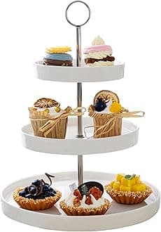 Porcelain 3-Tier Cupcake Stand - Elegant White Cake Stand for Desserts, Tiered Serving Tray for Parties, Weddings, Birthdays - Durable Stainless Steel Rods