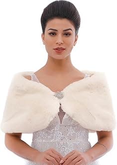 JAKAWIN Women’s Faux Rabbit Fur Wraps and Shawls Bride Wedding Fur Stole Bridal Dress Shrug Cover Up for Women