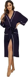 M&M Mymoon Womens Cotton Robe Soft Kimono Spa Knit Bathrobe Lightweight Long