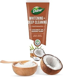 Dabur Organic Coconut Oil - Baking Soda Toothpaste | 100 ml | Teeth Whitening Toothpaste | Fights Plaque, Stains, Bad Breath & Bacteria | Deep Cleanse, Paraben Free, SLS Free, No Alcohol | Pack of 1