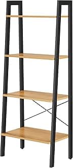 VASAGLE Ladder Shelf, 4-Tier Bookshelf, Bookcase, for Living Room, Bedroom, Kitchen, Home Office, Industrial Style, Steel Frame, Honey Brown and Black LLS044B05