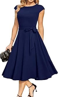 DRESSTELLS Women's Cocktail Dresses, Formal Wedding Guest Modest Church Vintage Tea Party Midi Evening Dress