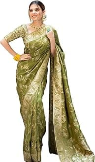 SugathariWomen's Banarasi Saree Pure Kanjivaram Silk Soft new ladies 2024 Design Wear Pattu Sarees Latest Cotton Party Sari collections With Blouse Piece for Wedding sadi (P-196)