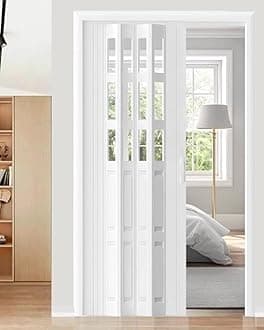 Concertina Door PVC & Acrylic Internal Foldable Gate - Custom Size, Accordion Door for Cupboard/Kitchen, Hallway Pantry Doorway Sliding Door with Handle(White,26x40in(66x101cm))