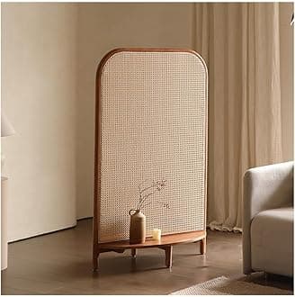 Artiz New Chinese Style Solid Wood Room Divider Retro Rattan Weaving Partition Screen Portable Freestanding Wall Divider For Living Room, Entrance, Bedroom (Color : Cherry color, Size : 90x45x140cm)