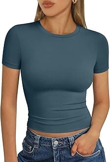 Trendy Queen Womens Basic T-Shirts Scoop Neck Short Sleeve Crop Tops Cute Summer Tops Slim Fit Tees Y2k Clothing