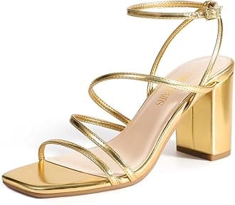 DREAM PAIRS Women's Heels Chunky Block Strappy Square Open Toe Ankle Buckle Heeled Sandals Wedding Party Dress Shoes Indie