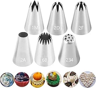 6 Pcs Piping Nozzles Large Tips for Cake Decorating,Icing Piping Tips Cake Piping Nozzles Tips Kit for Cream Rose Flower Cookie Cupcake Decorating,#1M 2A 2D 2F 6B 234