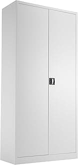 Office Hippo Steel Storage Cabinet, Lockable Cabinet, Double Door Metal Storage Cabinet With 4 Height Adjustable Shelves, Metal Cabinet With 50kg Load Capacity Per Shelf - White